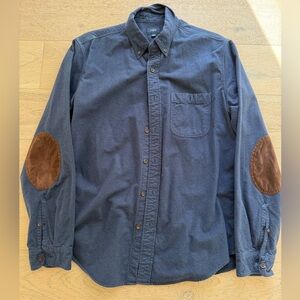 J. Crew Men’s Flannel Button Down Shirt Small Navy Blue with Suede Elbow Patches